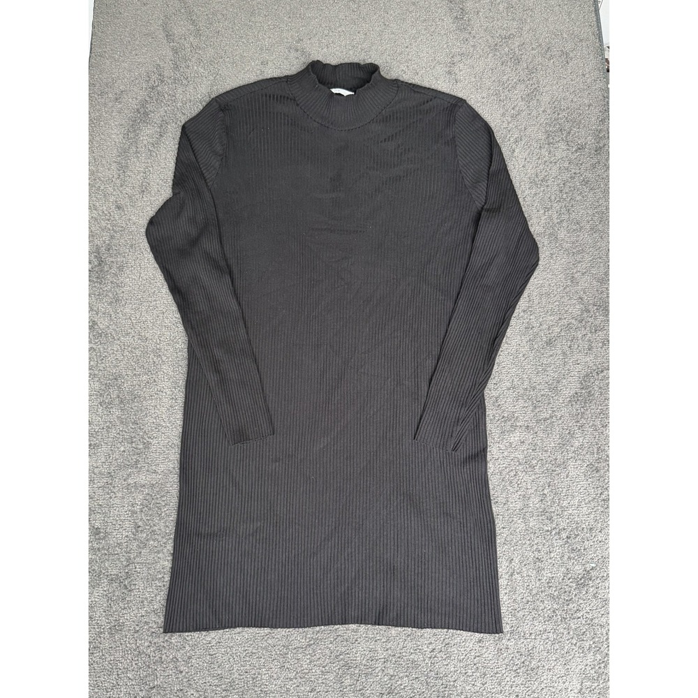 HM Black Ribbed Mock Neck Long Sleeve Mini Dress XXL Tunic Cotton Blend